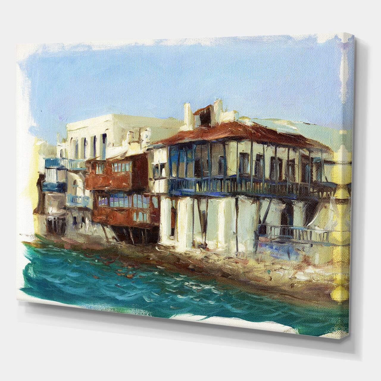 Designart - Old Houses On The Island of Mykonos Greece - Nautical & Coastal Canvas Wall Art Print